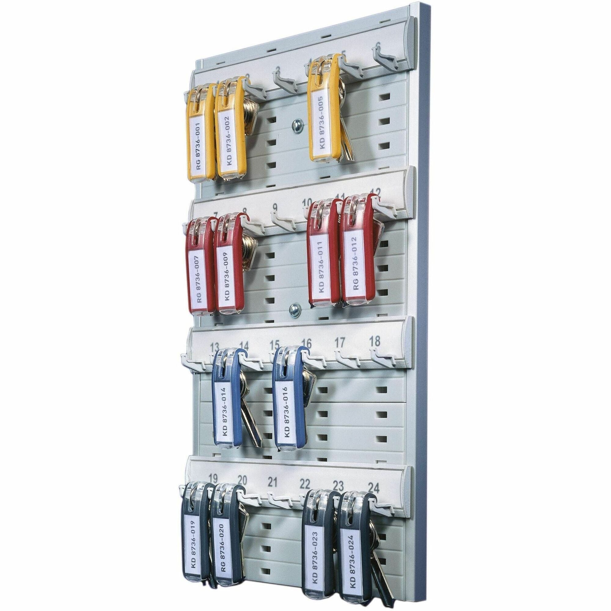 Key Rack, 24-Tag Capacity, Plastic, Gray, 8.38 x 1.38 x 14.13