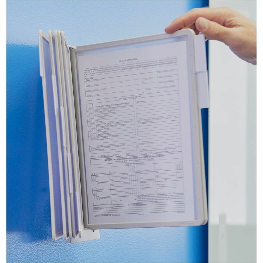 DURABLE SHERPA Wall Mounted Reference Display System - Wall Mountable - 10 Double Sided Panels - Letter Size - Anti-Reflective/Non-Glare - Gray
