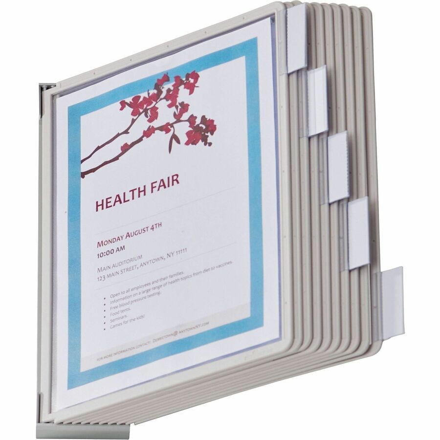 DURABLE SHERPA Wall Mounted Reference Display System - Wall Mountable - 10 Double Sided Panels - Letter Size - Anti-Reflective/Non-Glare - Gray