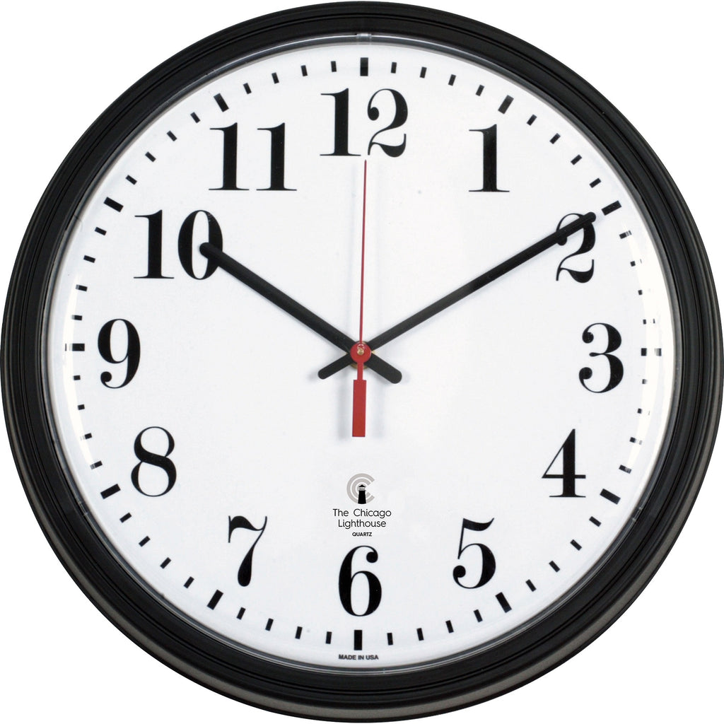 Black Quartz CONTRACT Clock, 13.75" Overall Diameter, Black Case, 1 AA (sold separately)