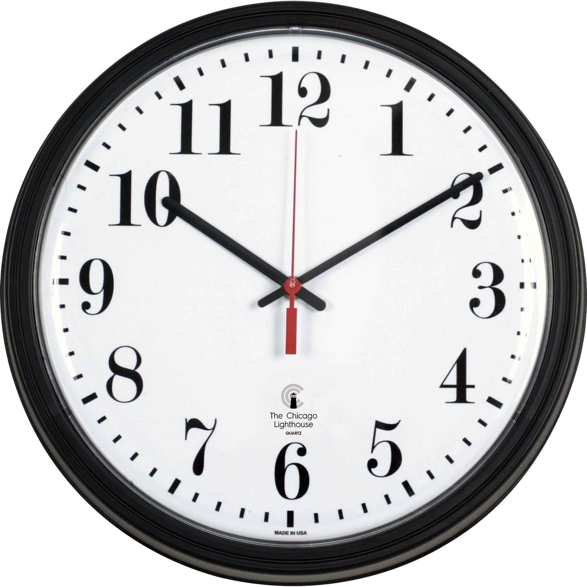 Black Quartz CONTRACT Clock, 13.75" Overall Diameter, Black Case, 1 AA (sold separately)