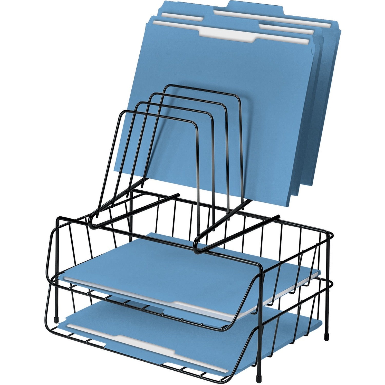 Wire Double Tray with Step File Sorter, 8 Sections, Letter Size Files, 13.88" x 10.13" x 14", Black