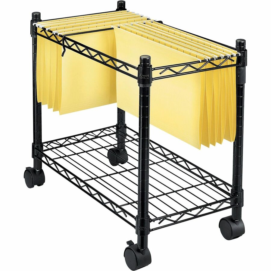 High-Capacity Rolling File Cart, Metal, 1 Shelf, 2 Bins, 24" x 14" x 20.5", Black