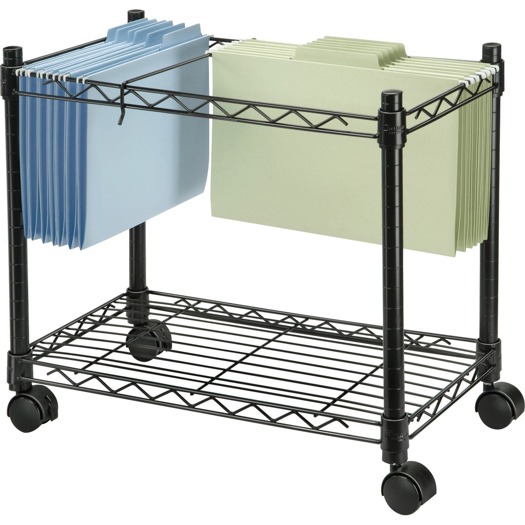High-Capacity Rolling File Cart, Metal, 1 Shelf, 2 Bins, 24" x 14" x 20.5", Black