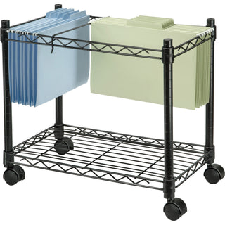 High-Capacity Rolling File Cart, Metal, 1 Shelf, 2 Bins, 24" x 14" x 20.5", Black