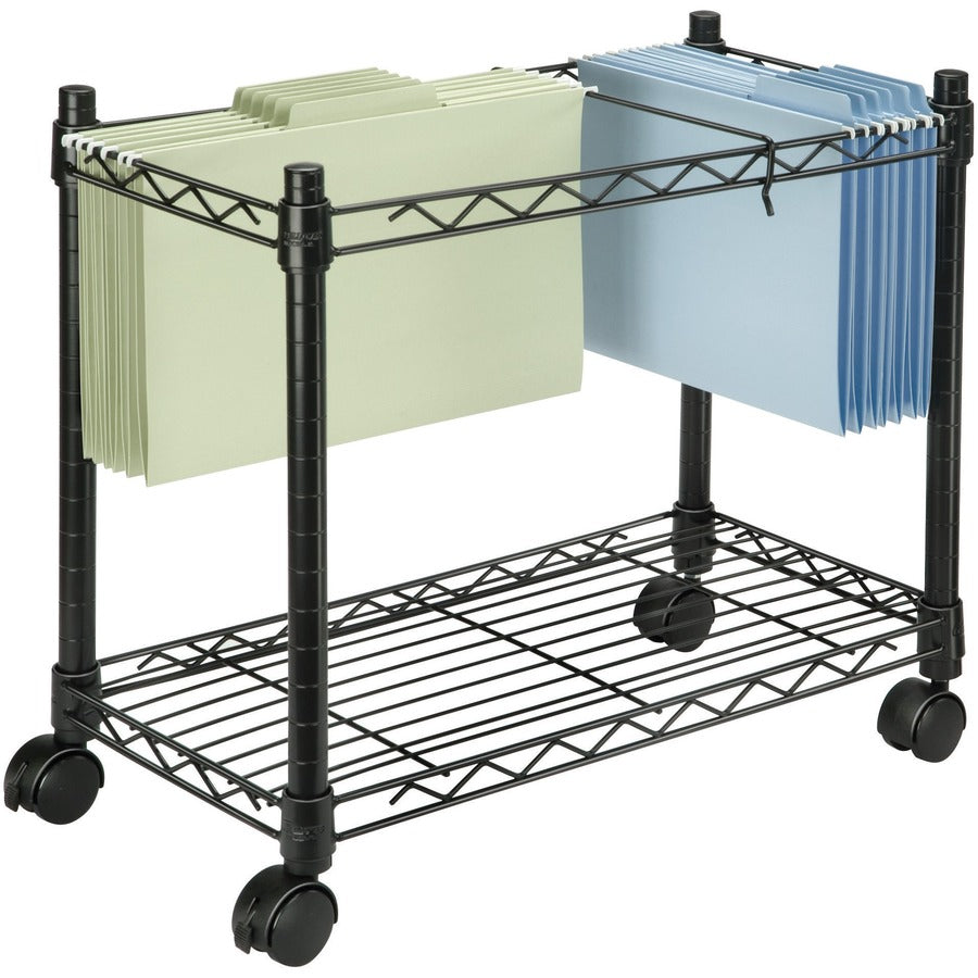 High-Capacity Rolling File Cart, Metal, 1 Shelf, 2 Bins, 24" x 14" x 20.5", Black