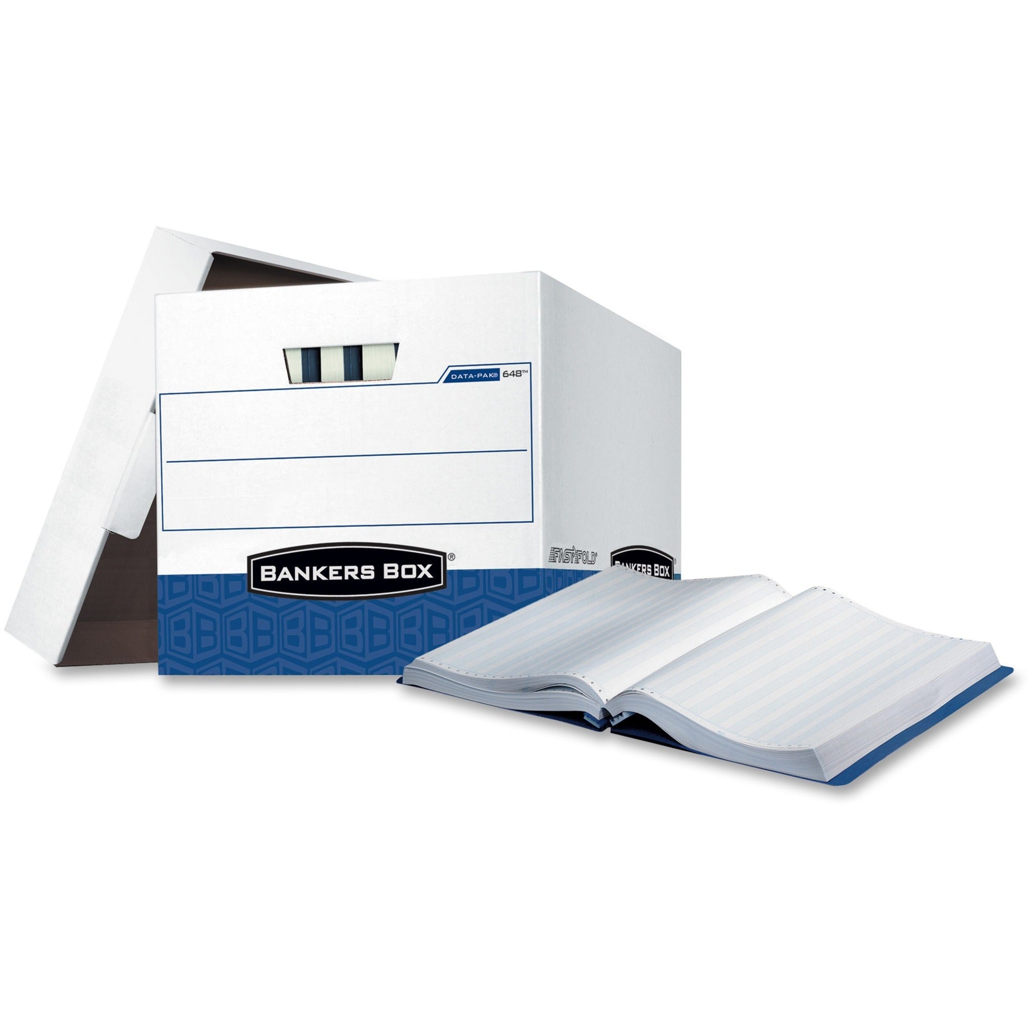 DATA-PAK Storage Boxes, Letter Files, 13.75" x 17.75" x 13", White/Blue, 12/Carton