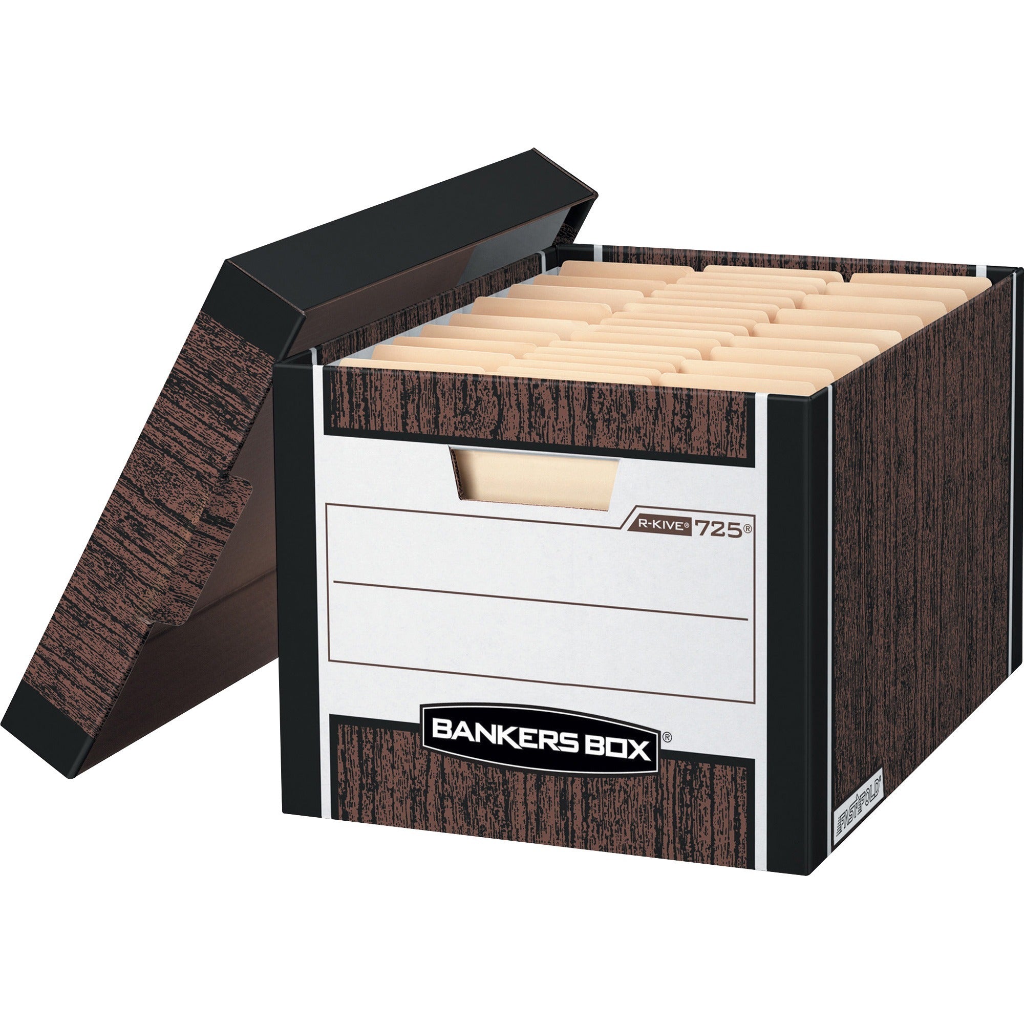 R-KIVE Heavy-Duty Storage Boxes, Letter/Legal Files, 12.75" x 16.5" x 10.38", Woodgrain, 12/Carton