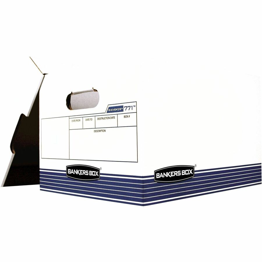 Bankers Box R-Kive Offsite File Storage Box - Internal Dimensions: 12" Width x 15" Depth x 10" Height - External Dimensions: 12.9" Width x 16.6" Depth x 10.3" Height - Lift-off Closure - Stackable - White, Blue - Recycled - 20 / Pack