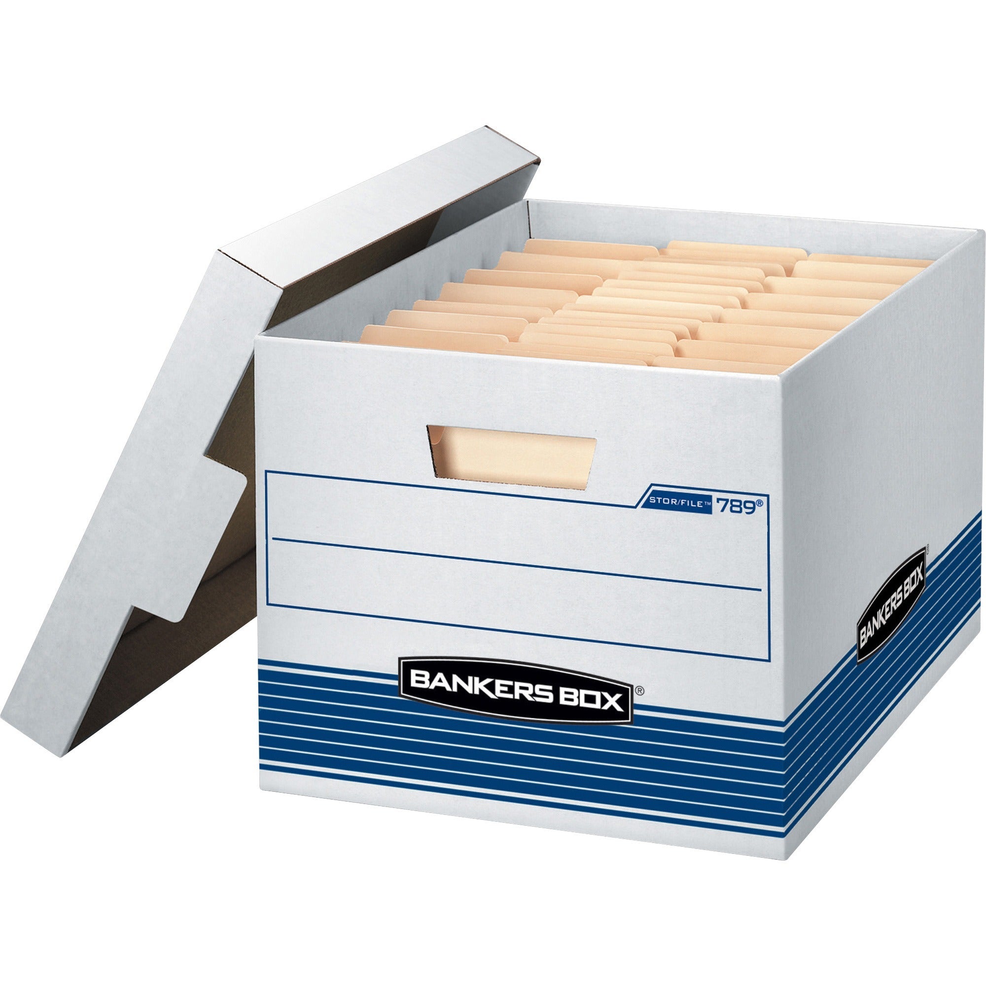STOR/FILE Medium-Duty Letter/Legal Storage Boxes, Letter/Legal Files, 12.75" x 16.5" x 10.5", White/Blue, 12/Carton