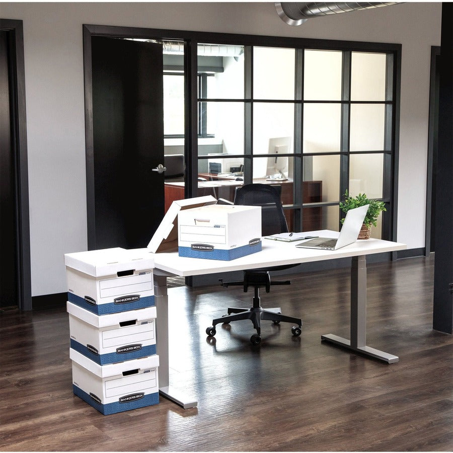 STOR/FILE Medium-Duty Letter/Legal Storage Boxes, Letter/Legal Files, 12.75" x 16.5" x 10.5", White/Blue, 12/Carton