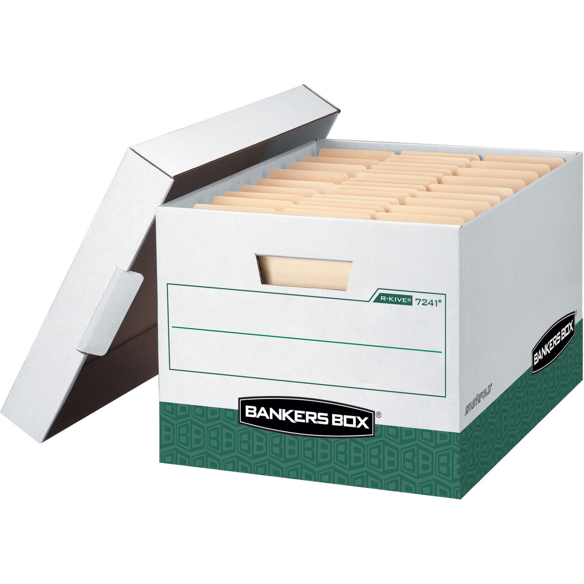 R-KIVE Heavy-Duty Storage Boxes, Letter/Legal Files, 12.75" x 16.5" x 10.38", White/Green, 12/Carton