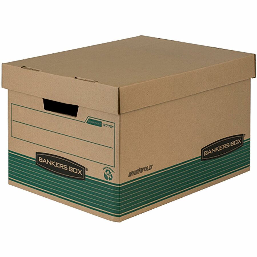 STOR/FILE Medium-Duty 100% Recycled Storage Boxes, Letter/Legal Files, 12.5" x 16.25" x 10.25", Kraft/Green, 12/Carton