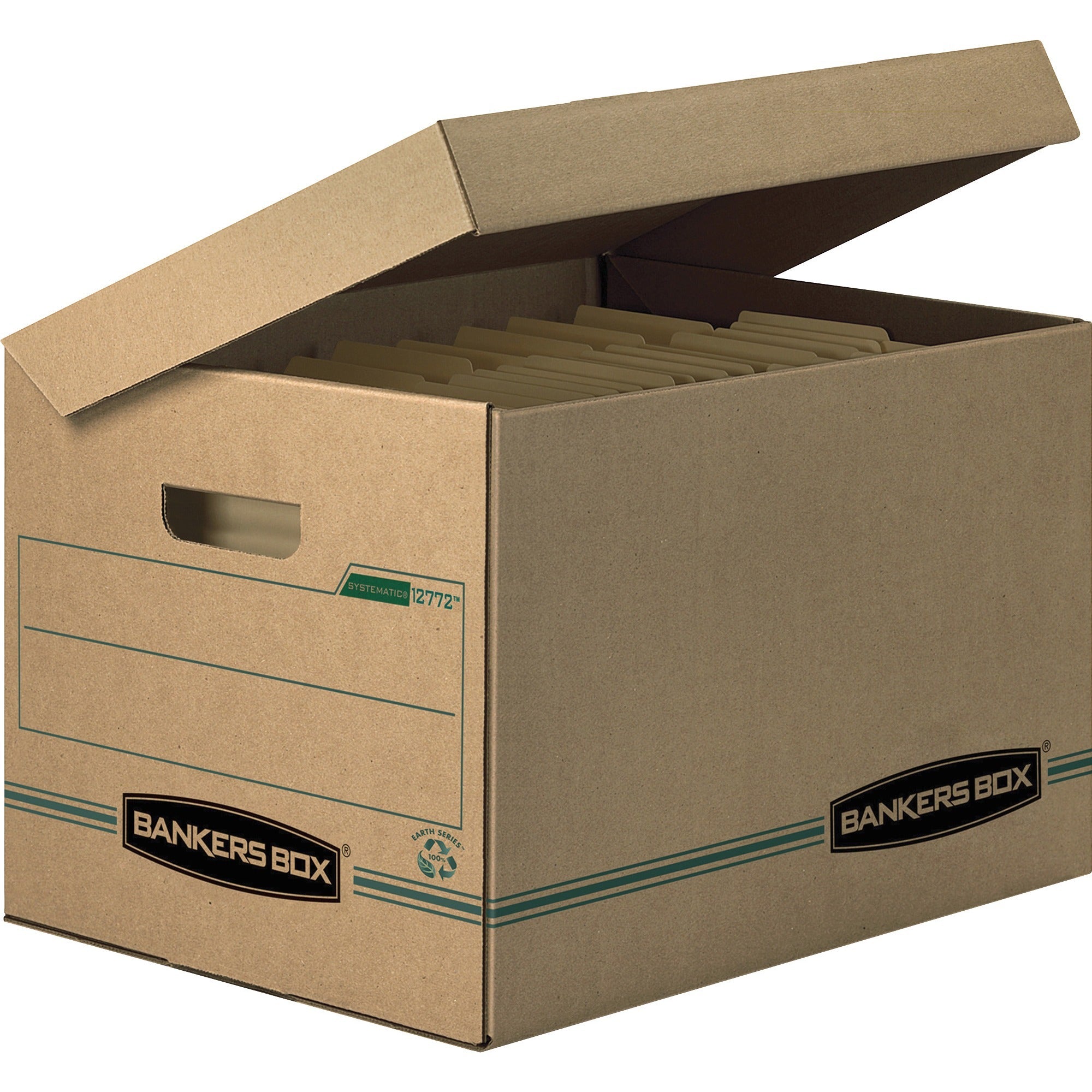 SYSTEMATIC Basic-Duty Attached Lid Storage Boxes, Letter/Legal Files, Kraft/Green, 12/Carton