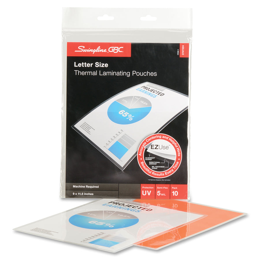 EZUse Thermal Laminating Pouches, 5 mil, 9" x 11.5", Gloss Clear, 10/Pack