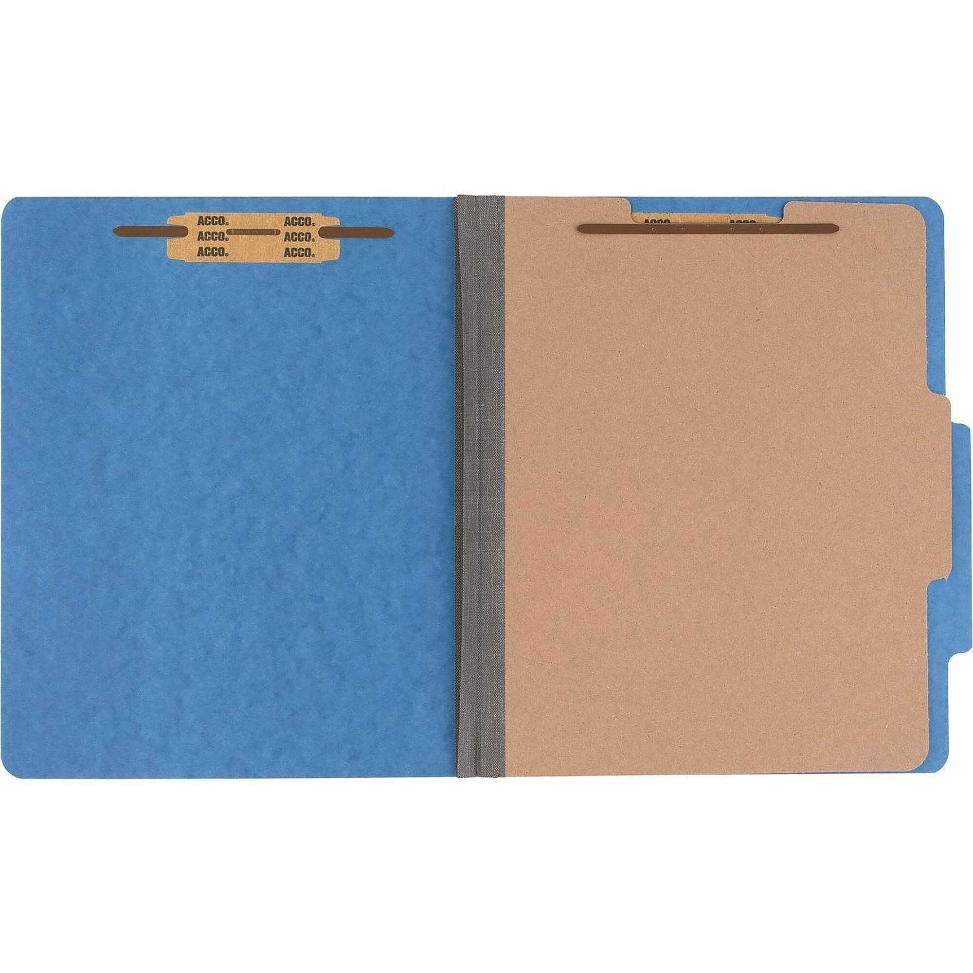 Pressboard Classification Folders, 2" Expansion, 1 Divider, 4 Fasteners, Letter Size, Sky Blue Exterior, 10/Box