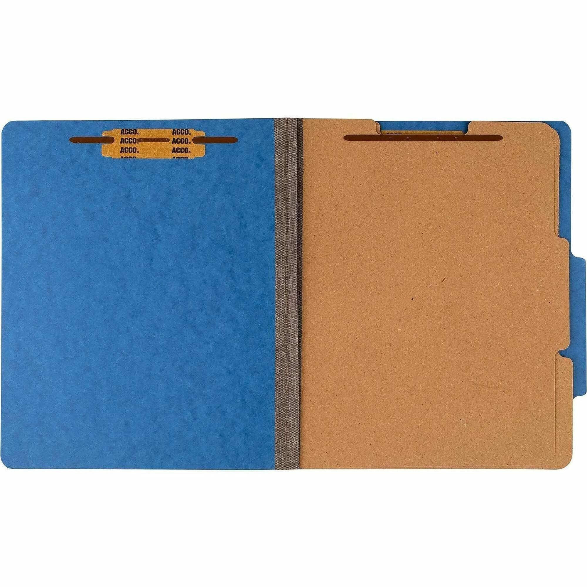 Pressboard Classification Folders, 3" Expansion, 2 Dividers, 6 Fasteners, Letter Size, Sky Blue Exterior, 10/Box