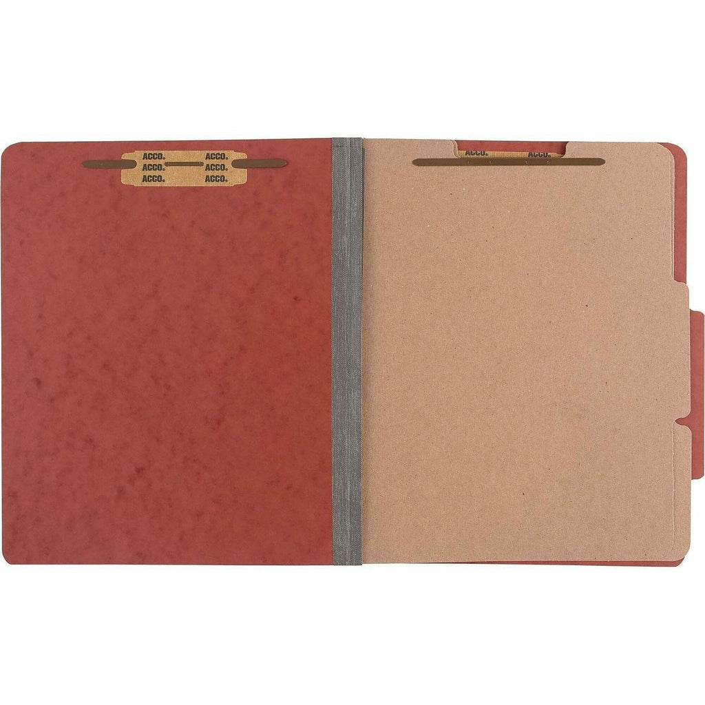Pressboard Classification Folders, 3" Expansion, 2 Dividers, 6 Fasteners, Letter Size, Earth Red Exterior, 10/Box