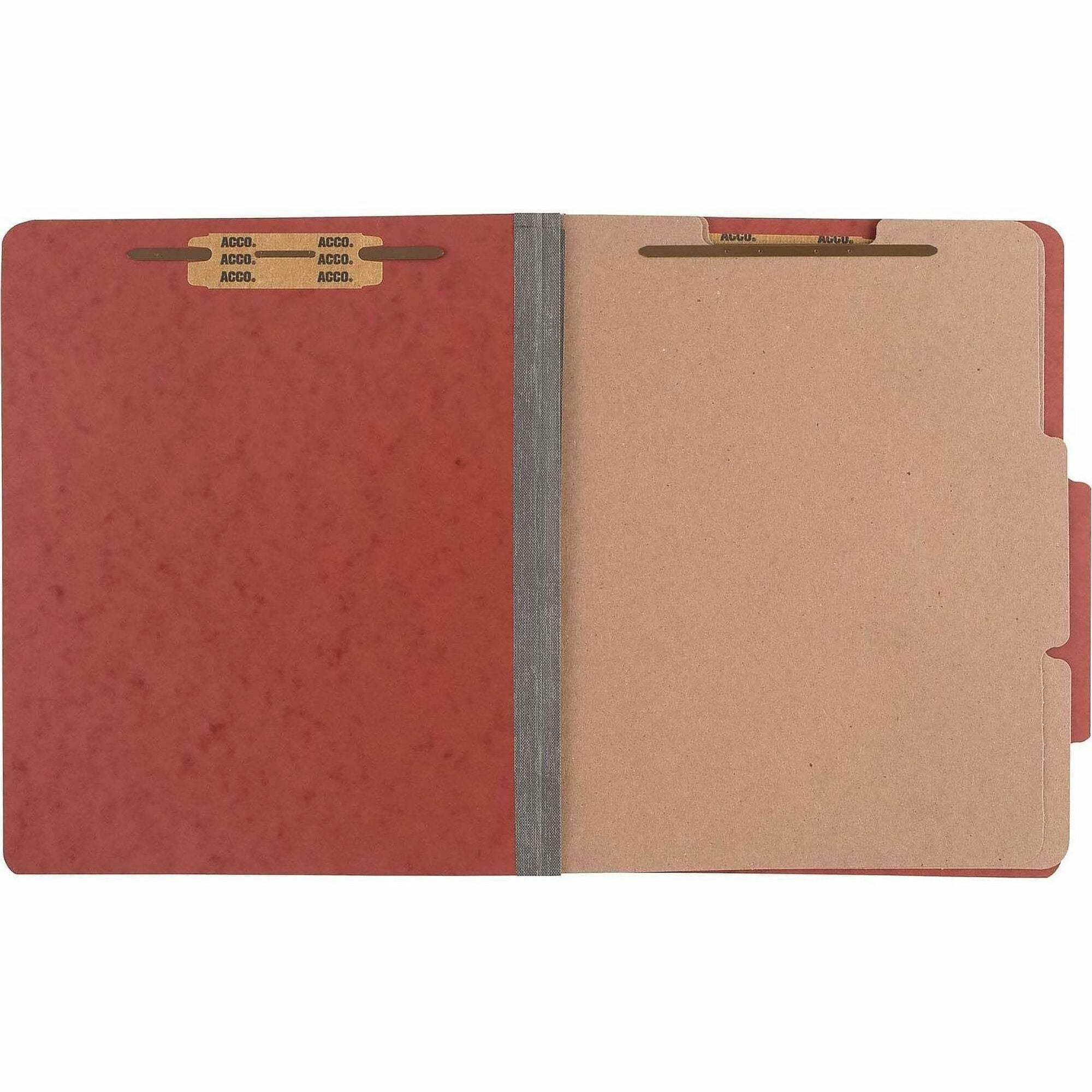 Pressboard Classification Folders, 3" Expansion, 2 Dividers, 6 Fasteners, Letter Size, Earth Red Exterior, 10/Box