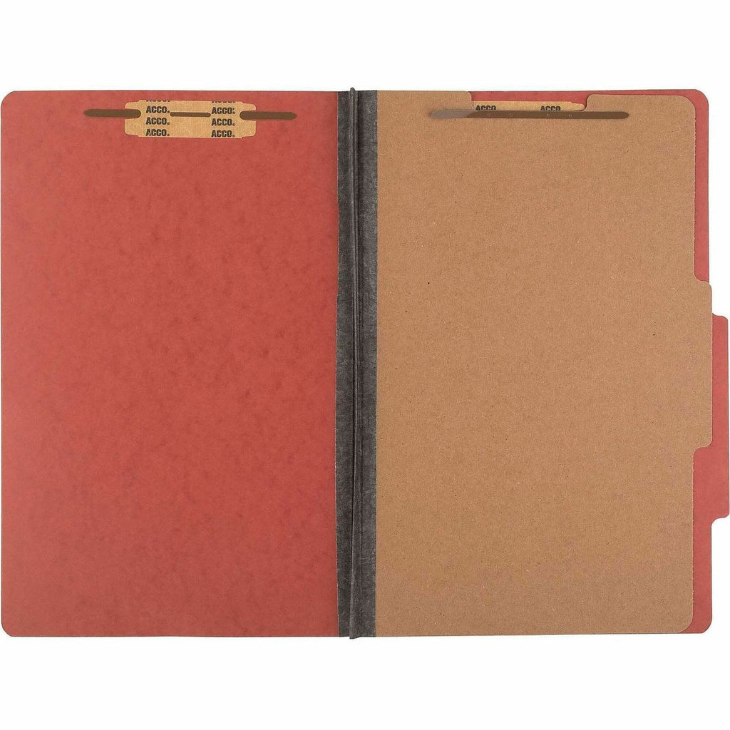 Pressboard Classification Folders, 2" Expansion, 1 Divider, 4 Fasteners, Legal Size, Earth Red Exterior, 10/Box