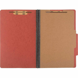 Pressboard Classification Folders, 2" Expansion, 1 Divider, 4 Fasteners, Legal Size, Earth Red Exterior, 10/Box