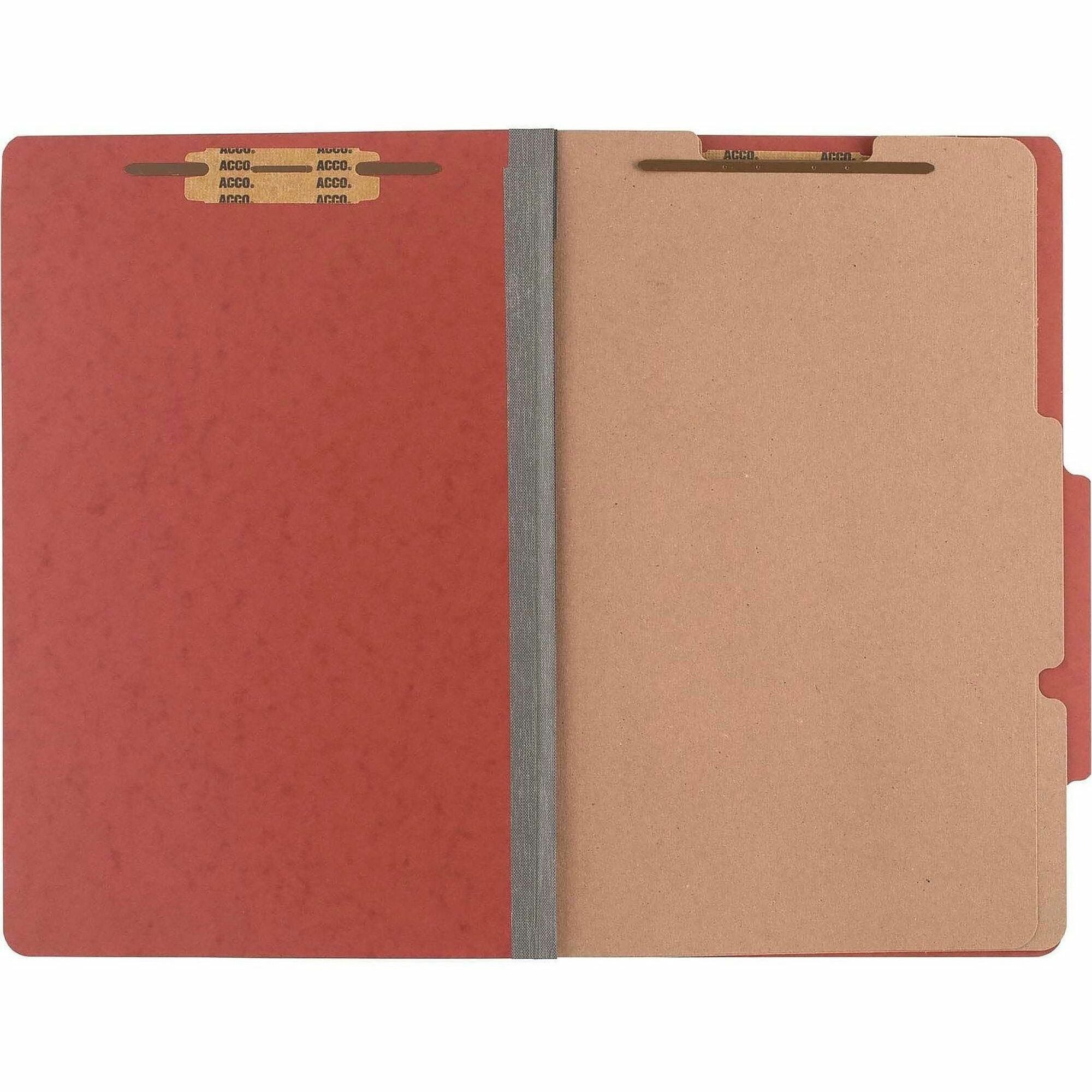 Pressboard Classification Folders, 3" Expansion, 2 Dividers, 6 Fasteners, Legal Size, Earth Red Exterior, 10/Box