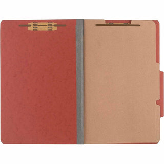 Pressboard Classification Folders, 3" Expansion, 2 Dividers, 6 Fasteners, Legal Size, Earth Red Exterior, 10/Box