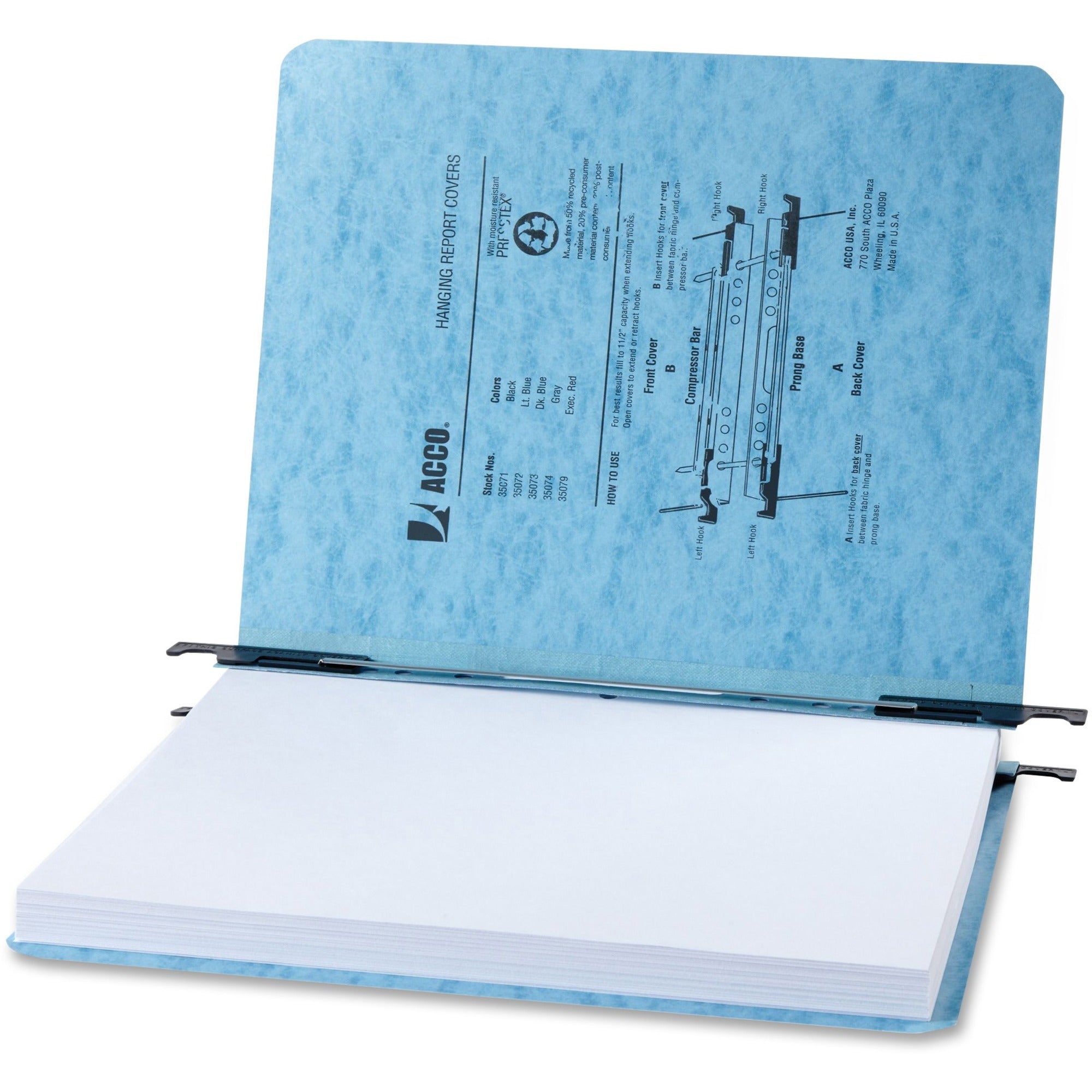 ACCO Presstex Letter Recycled Report Cover - 2" Folder Capacity - 8 1/2" x 11" - Tyvek, Presstex - Light Blue - 60% Recycled - 5 / Pack - 