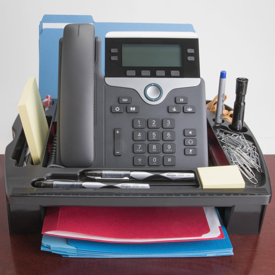 Compucessory Telephone Stand/Organizer - 5" Height x 11.5" Width x 9.5" DepthDesktop - Non-skid Base, Cable Management - Black - Plastic - 1 Each - 