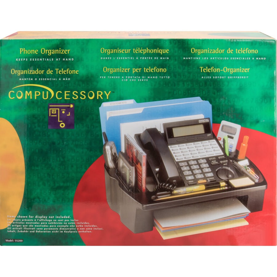 Compucessory Telephone Stand/Organizer - 5" Height x 11.5" Width x 9.5" DepthDesktop - Non-skid Base, Cable Management - Black - Plastic - 1 Each
