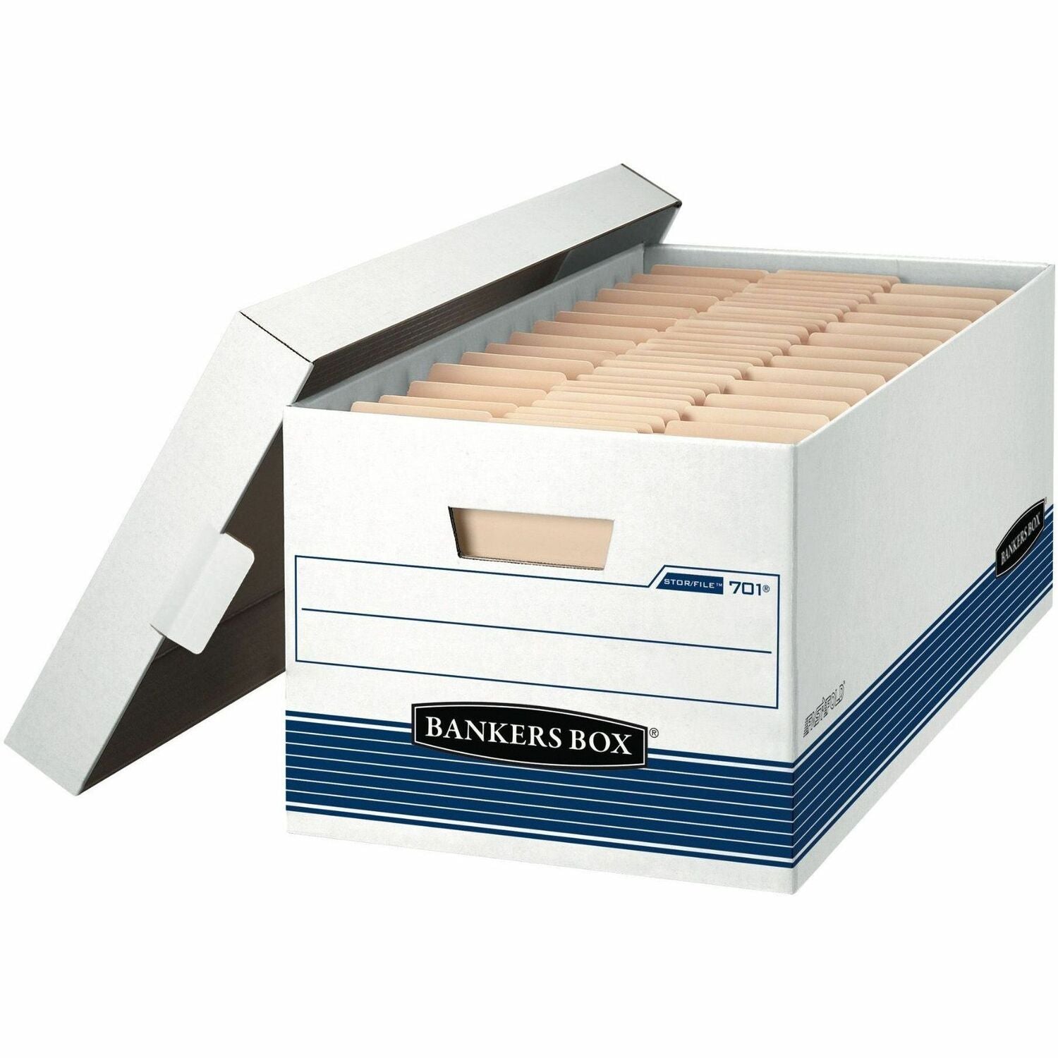 STOR/FILE Medium-Duty Storage Boxes, Letter Files, 12.88" x 25.38" x 10.25", White/Blue, 12/Carton