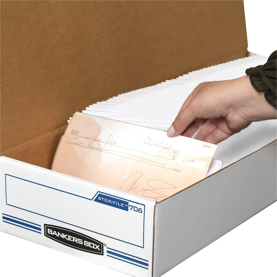 STOR/FILE Check Boxes, 9.25" x 25" x 4.13", White/Blue, 12/Carton