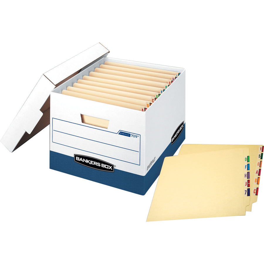 STOR/FILE END TAB Storage Boxes, Letter/Legal Files, White/Blue, 12/Carton