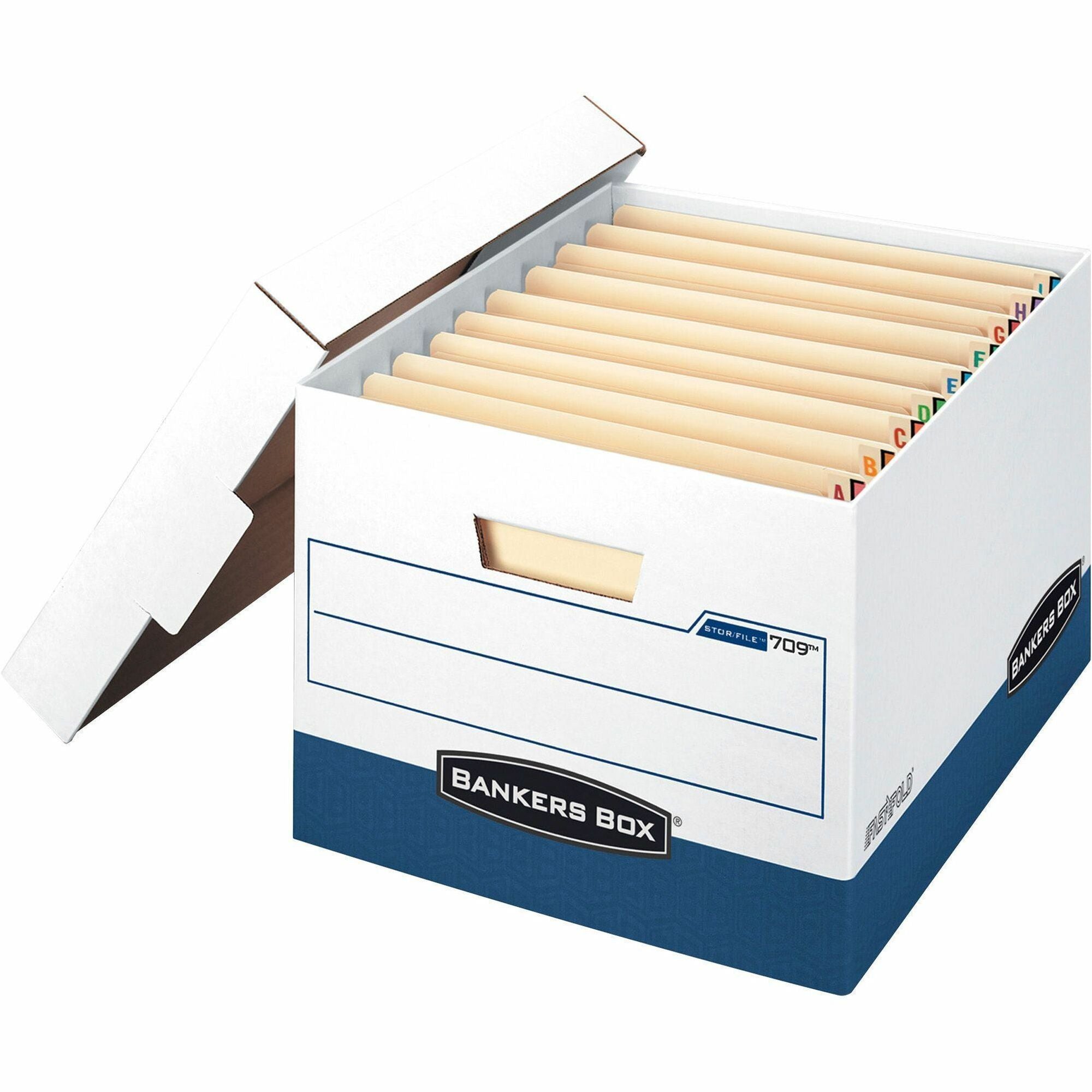 STOR/FILE END TAB Storage Boxes, Letter/Legal Files, White/Blue, 12/Carton
