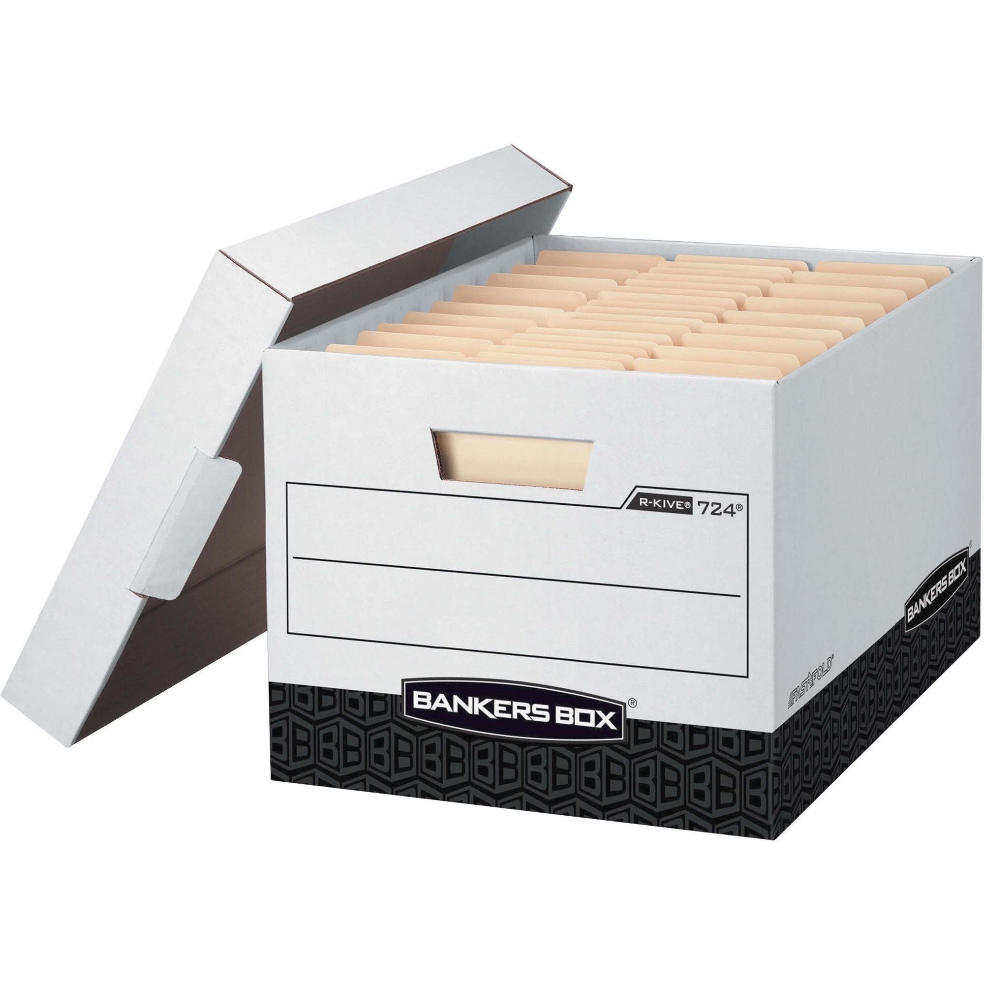 R-KIVE Heavy-Duty Storage Boxes, Letter/Legal Files, 12.75" x 16.5" x 10.38", White/Black, 12/Carton