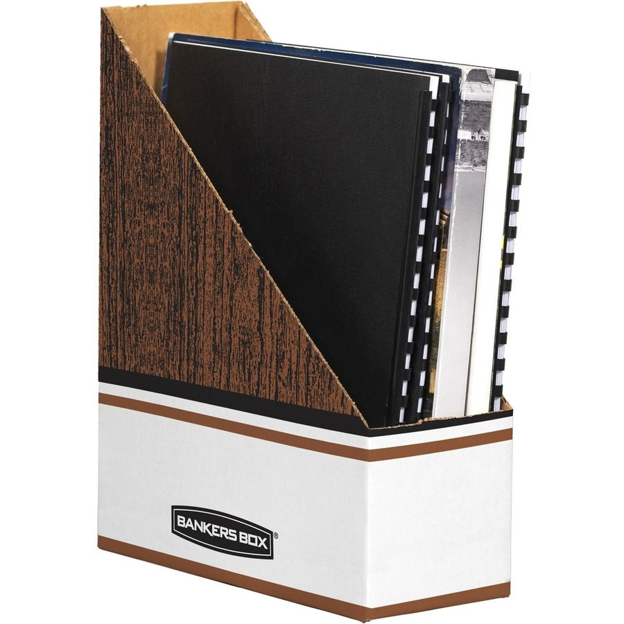 Corrugated Cardboard Magazine File, 4 x 11 x 12.25, Wood Grain, 12/Carton
