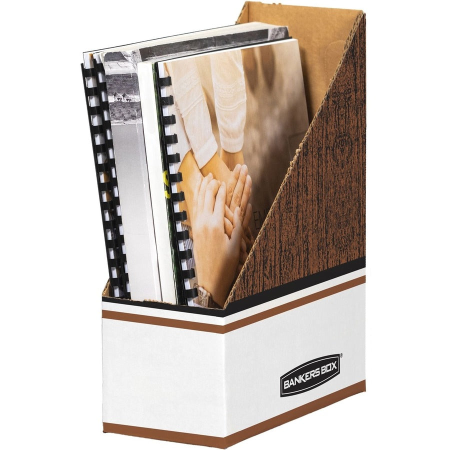 Corrugated Cardboard Magazine File, 4 x 11 x 12.25, Wood Grain, 12/Carton