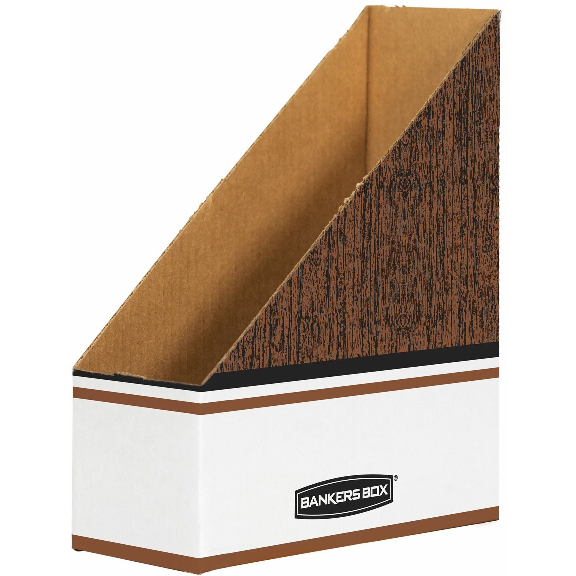 Corrugated Cardboard Magazine File, 4 x 11 x 12.25, Wood Grain, 12/Carton