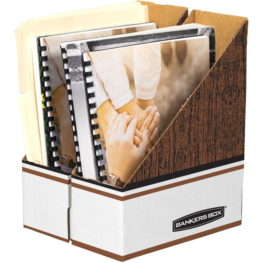 Corrugated Cardboard Magazine File, 4 x 11 x 12.25, Wood Grain, 12/Carton