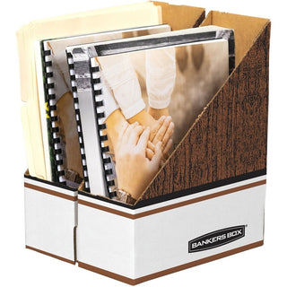 Corrugated Cardboard Magazine File, 4 x 11 x 12.25, Wood Grain, 12/Carton