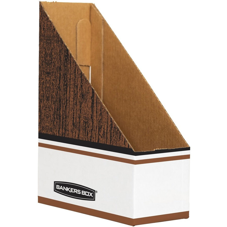 Corrugated Cardboard Magazine File, 4 x 11 x 12.25, Wood Grain, 12/Carton