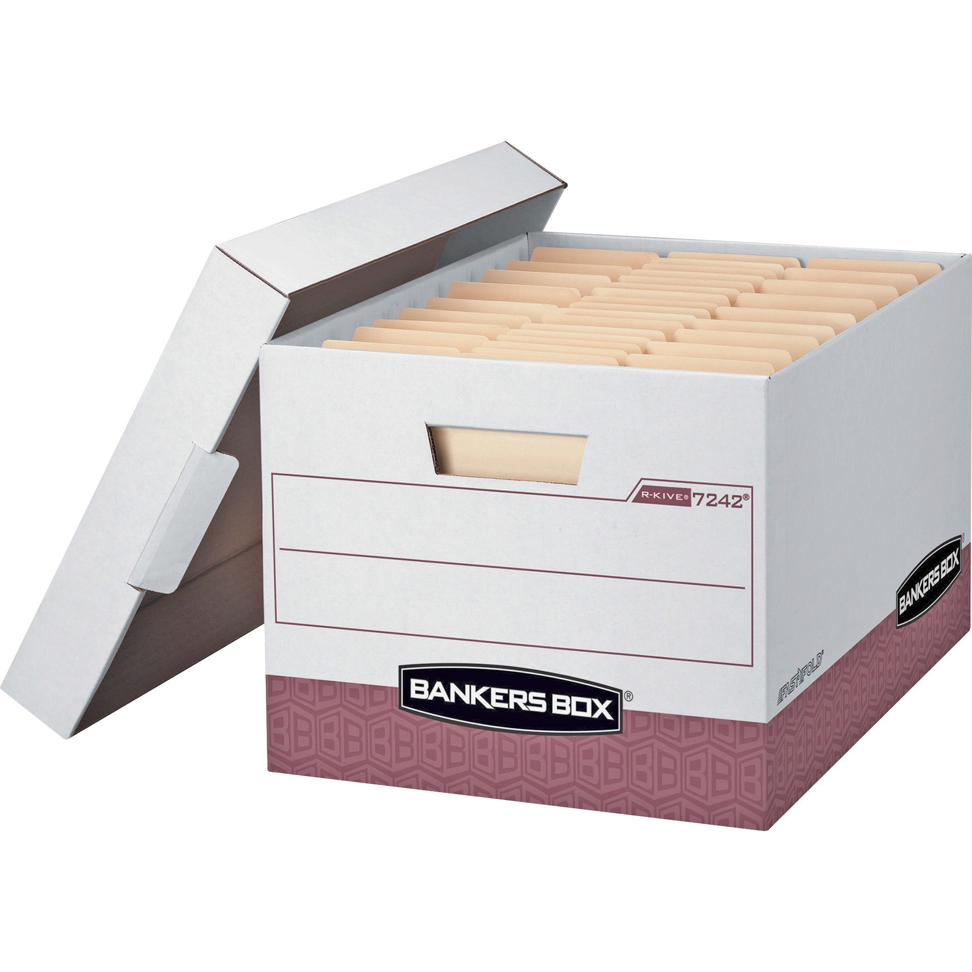 R-KIVE Heavy-Duty Storage Boxes, Letter/Legal Files, 12.75" x 16.5" x 10.38", White/Red, 12/Carton