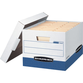 R-KIVE Heavy-Duty Storage Boxes, Letter/Legal Files, 12.75" x 16.5" x 10.38", White/Blue, 12/Carton