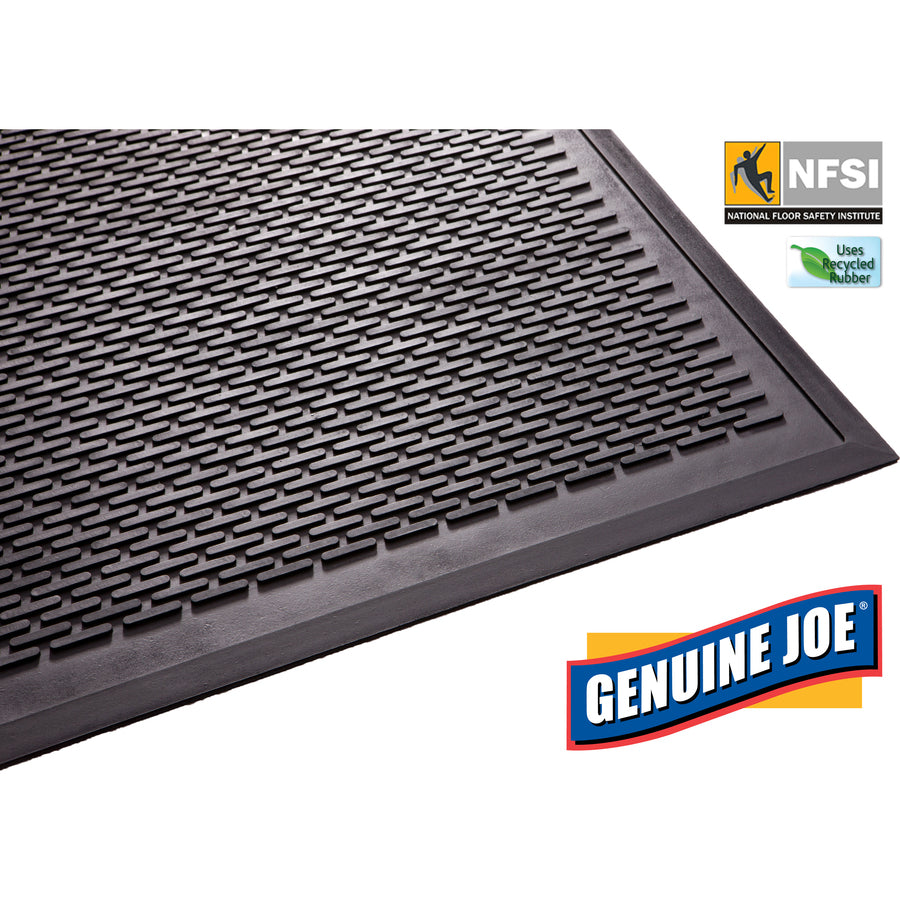 Genuine Joe Clean Step Scraper Floor Mats - Outside Entrance, Outdoor - 72" Length x 48" Width - Rubber - Black - 1Each