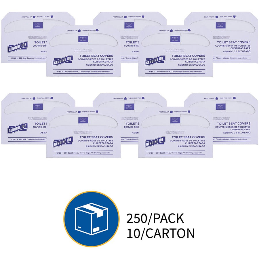 Genuine Joe Half-fold Toilet Seat Covers - Half-fold - For Public Toilet - 2500 / Carton - White