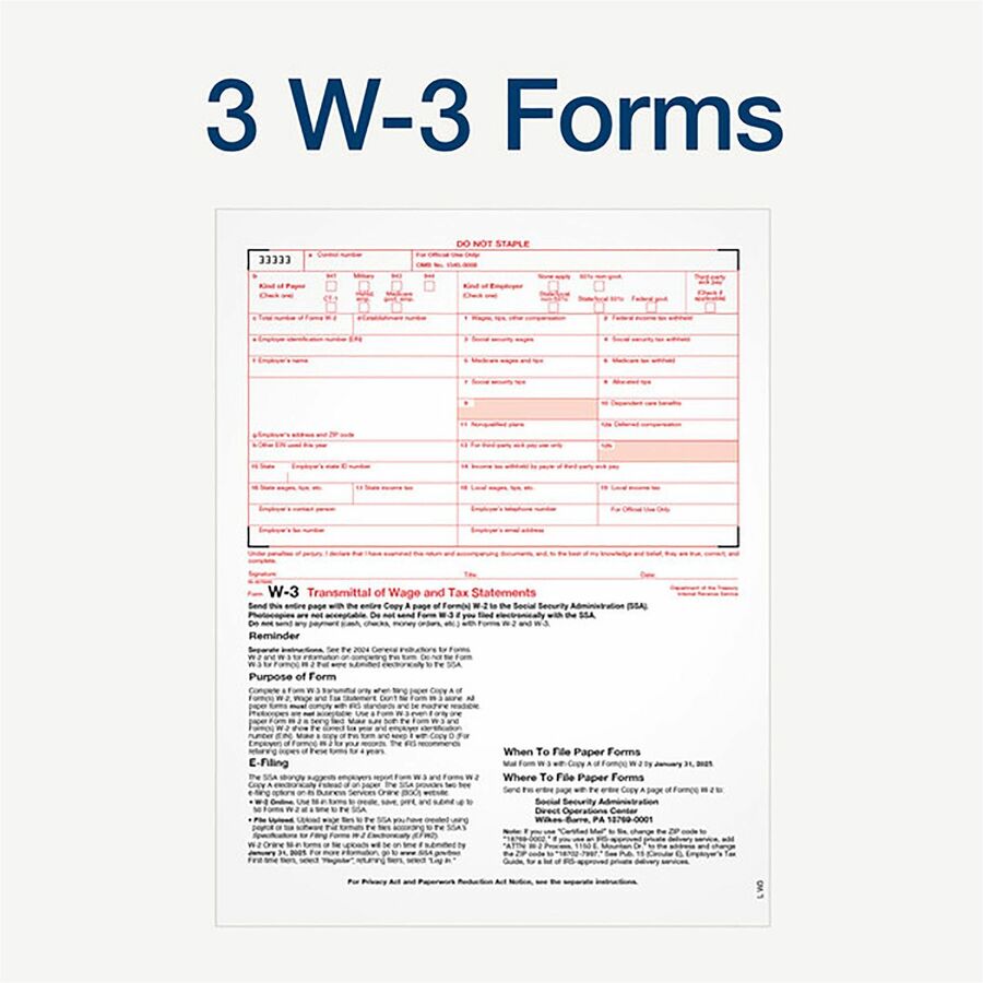 W-2 Tax Forms for Dot Matrix Printers, Fiscal Year: 2023, Six-Part Carbonless, 5.5 x 8.5, 2 Forms/Sheet, 24 Forms Total