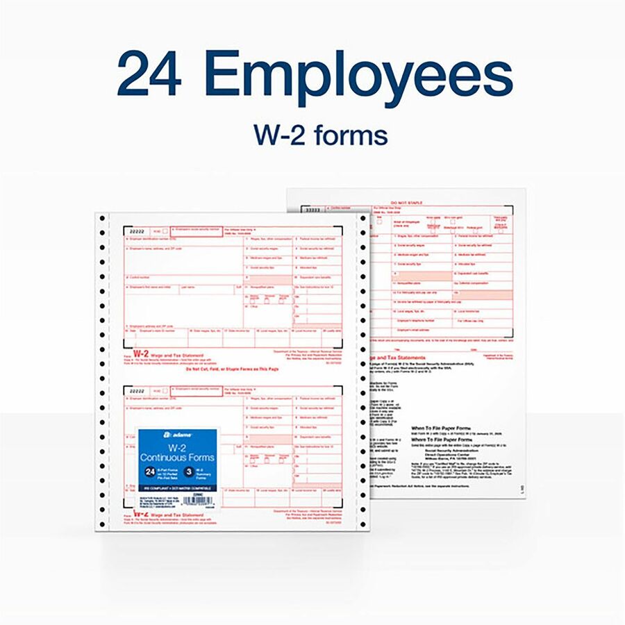 W-2 Tax Forms for Dot Matrix Printers, Fiscal Year: 2023, Six-Part Carbonless, 5.5 x 8.5, 2 Forms/Sheet, 24 Forms Total