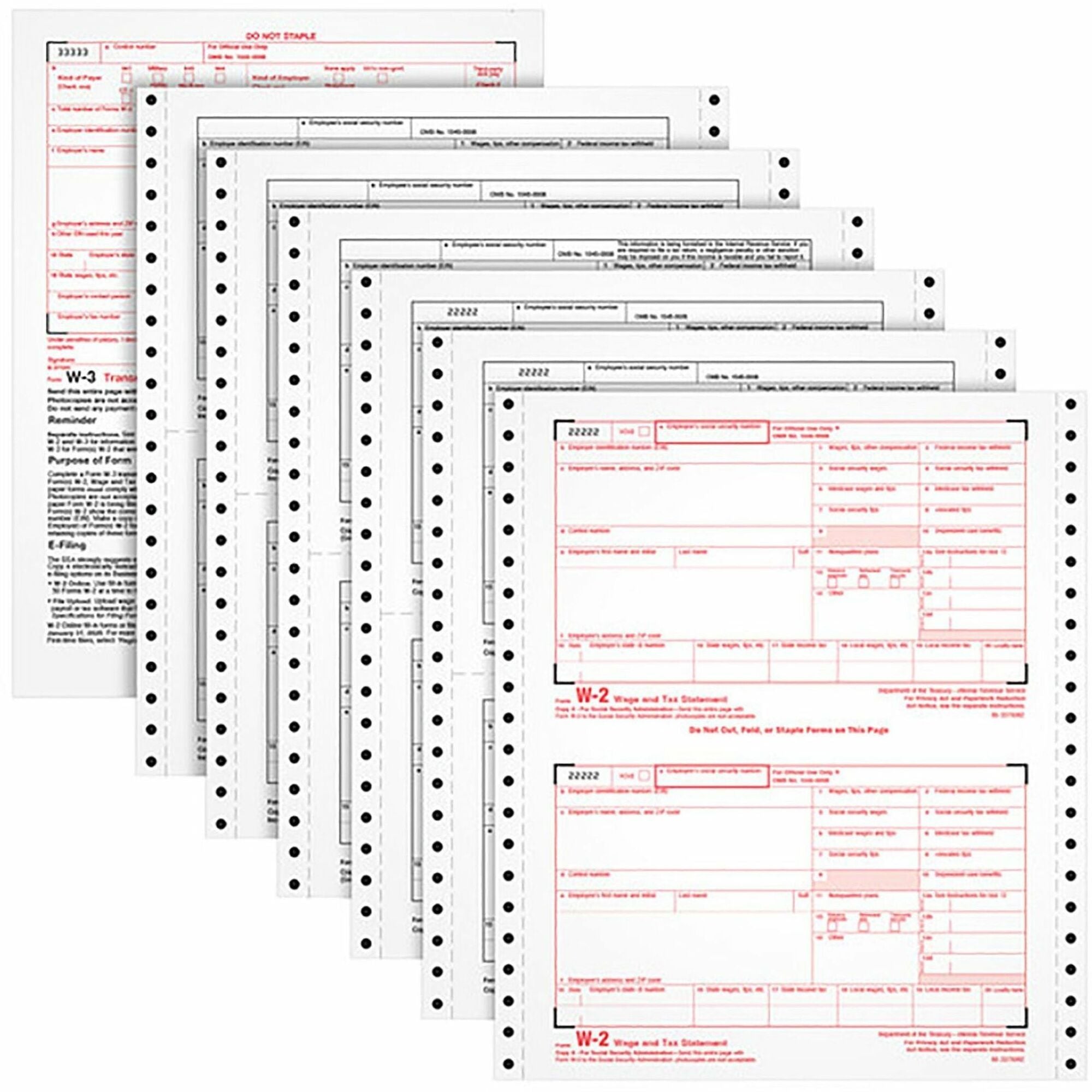 W-2 Tax Forms for Dot Matrix Printers, Fiscal Year: 2023, Six-Part Carbonless, 5.5 x 8.5, 2 Forms/Sheet, 24 Forms Total