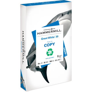 Great White 30 Recycled Print Paper, 92 Bright, 20 lb Bond Weight, 8.5 x 14, White, 500/Ream
