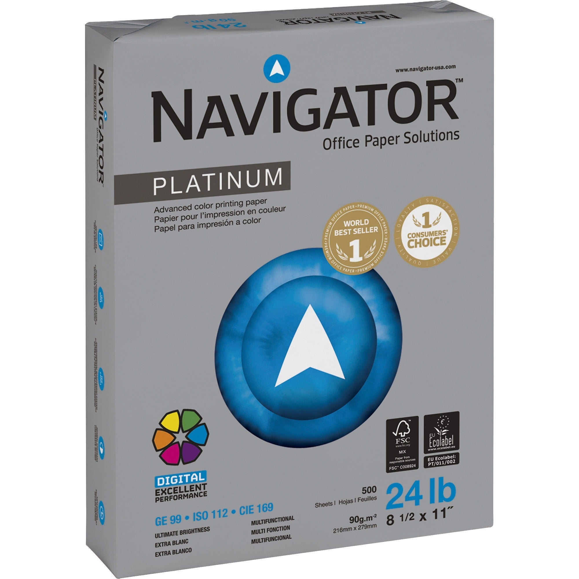 Platinum Paper, 99 Bright, 24 lb Bond Weight, 8.5 x 11, White, 500 Sheets/Ream, 5 Reams/Carton